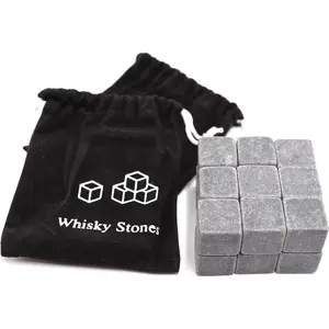 Set of 18 - Pure Soapstone Reusable Chilling Rocks for Whiskey - No Water Dilution & Perfect for Liquor, Wine and Other Beverages - with 2 Velvet Bags Included (Grey Color)