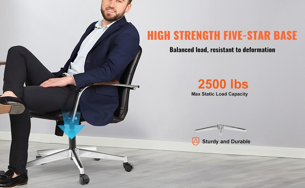 VEVOR Office Chair Base Replacement, 28, 2500 lbs Static Load Capacity, Heavy Duty Universal Computer Desk Chair Stool Base Part with Reinforced Metal Legs, Desk Chair Base Replacement Parts, Silver