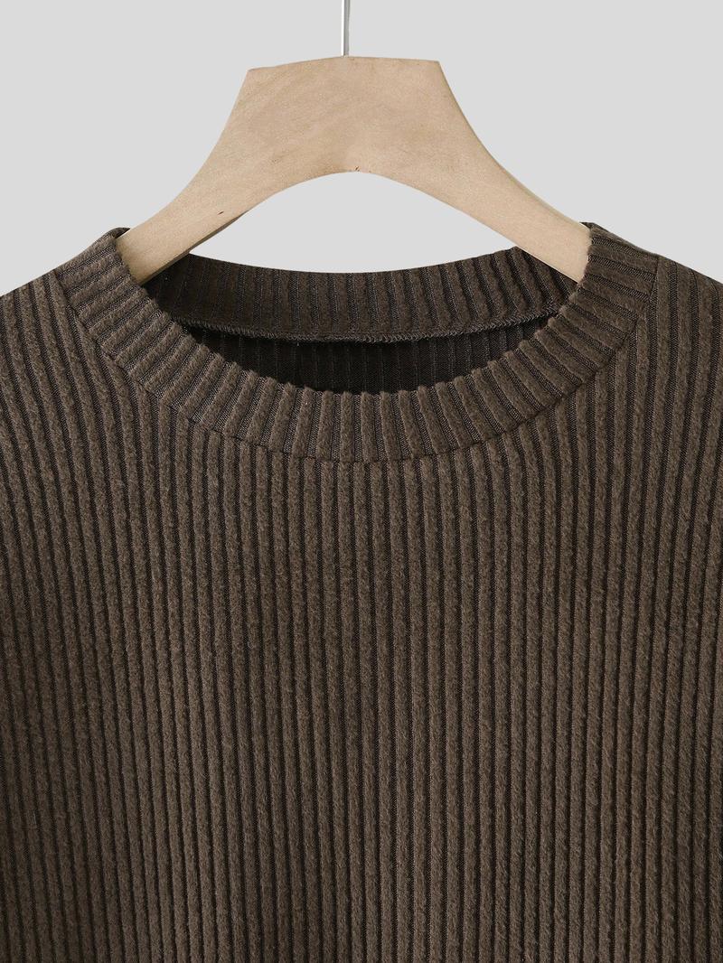 Women's Solid Color Round Neck Drop Shoulder Long Sleeve Knit Top and Loose Wide Leg Pants Set, Casual Home Wear, Comfortable and Versatile