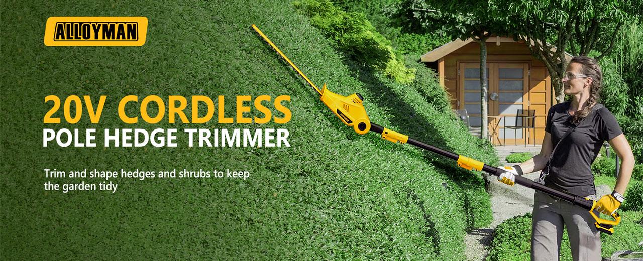 Alloyman 20V MAX Pole Hedge Trimmer,Telescoping Pole Hedge Trimmer,with 2 Packs 2.0Ah Batteries & Charger,8 Feet Hedge Trimmer for Shrubs Pruning