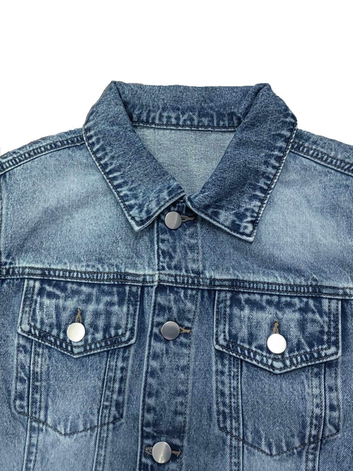 【Plus Size】 Solid Ripped Button Front Denim Jacket, Casual Long Sleeve Pocket Outerwear for Summer, Women's Clothes for Daily Wear