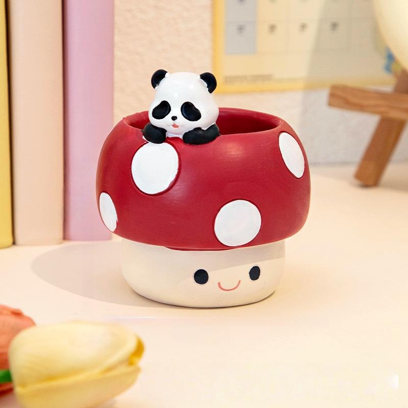 Cute Cartoon Mushroom Pen Holder, Student Desk Organizer, Multi-Functional Creative Storage Decor, Resin Succulent Plant Pot, Handmade Mini Planter, Cute Desk Accessories