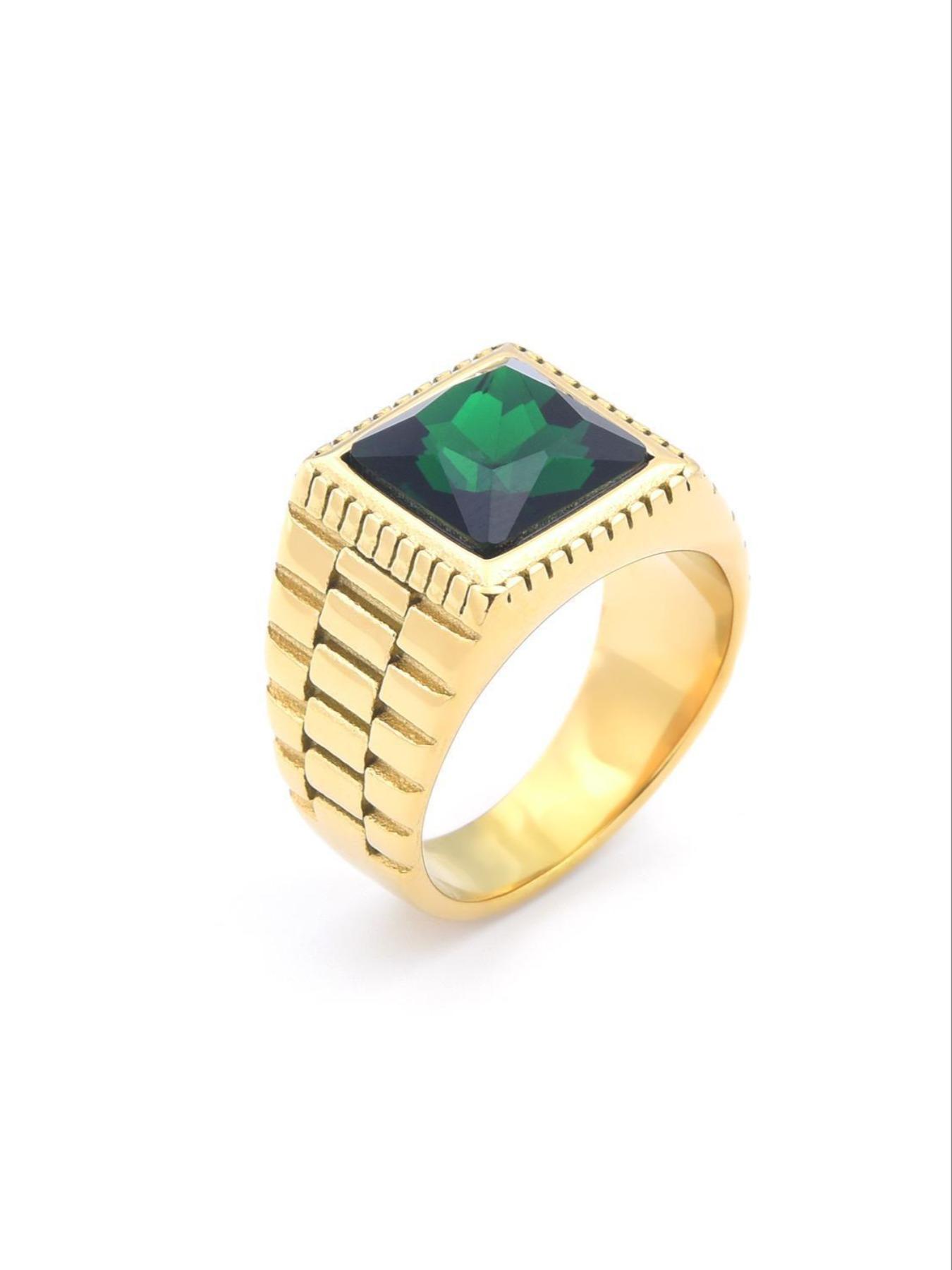 High-Quality Men's Ring, 18K Gold Plated Tarnish-Free, Square Black Gemstone Exudes Boldness