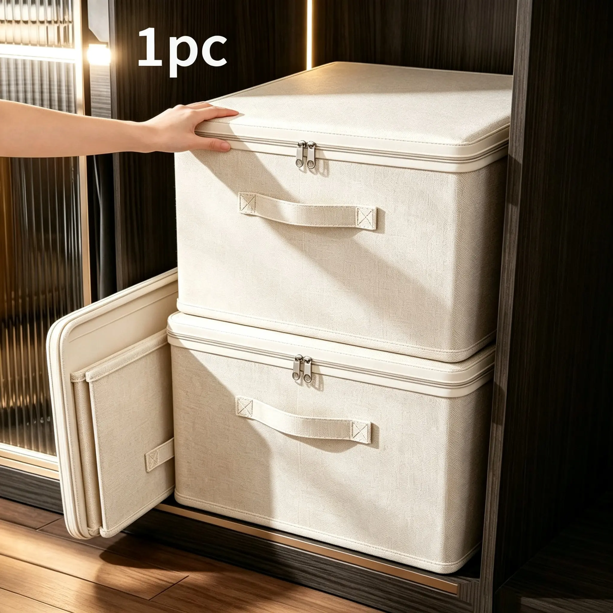 Stackable Fabric Storage Box, Zipper Closure, Moisture-Proof Dust-Resistant, Ideal for Clothes, Blankets, Knitwear, Travel Essentials, Boxes with Lids