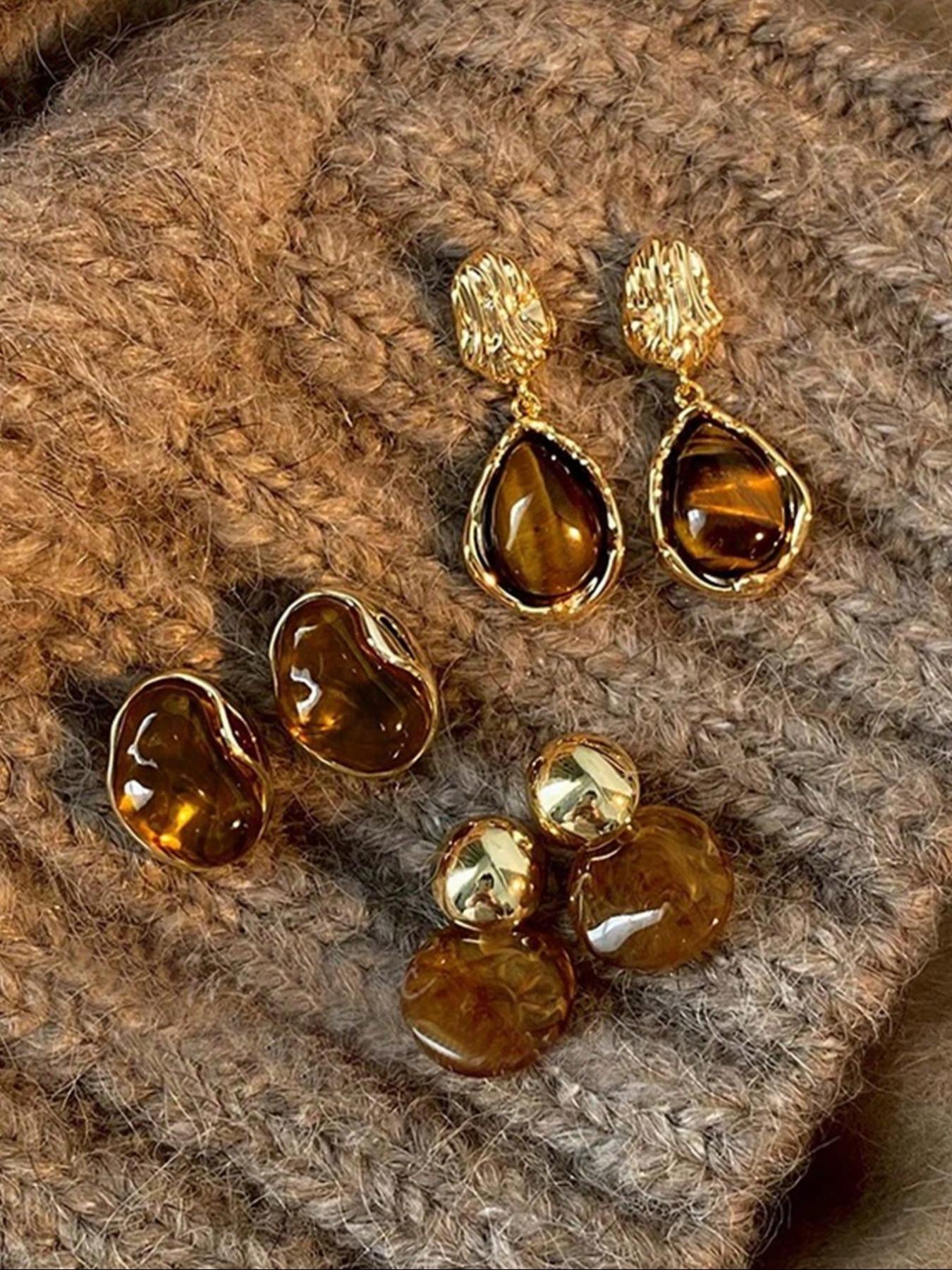 Elegant Tiger Eye Stone Earrings for Women, Vintage Style Amber Color Jewelry, Perfect for Daily Wear, Parties & Formal Events