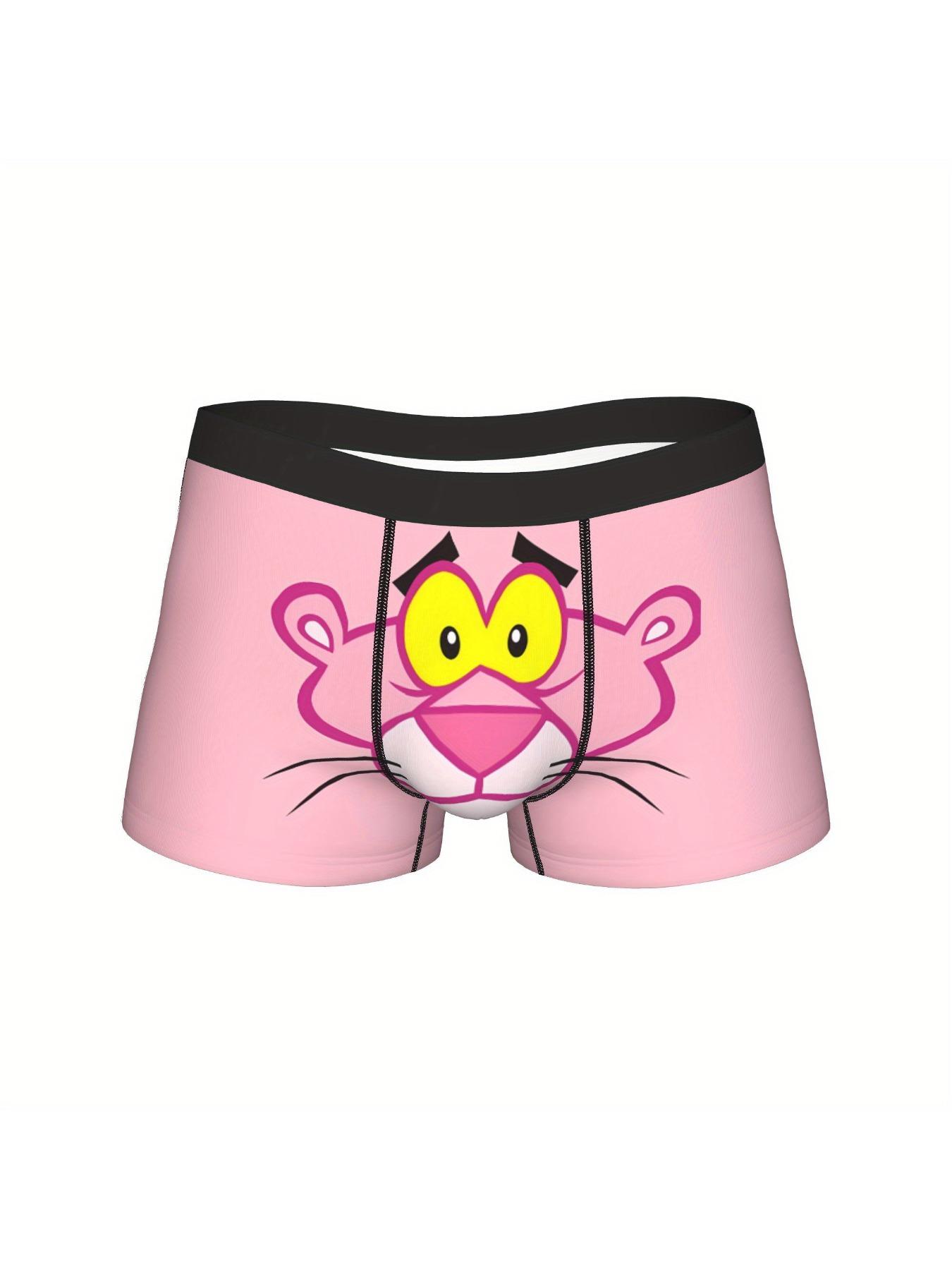 Funny Pink Leopard Cartoon Boxers, Retro 60s Big Cat Face, Naughty Gag Gift for Him, Boxer Shorts