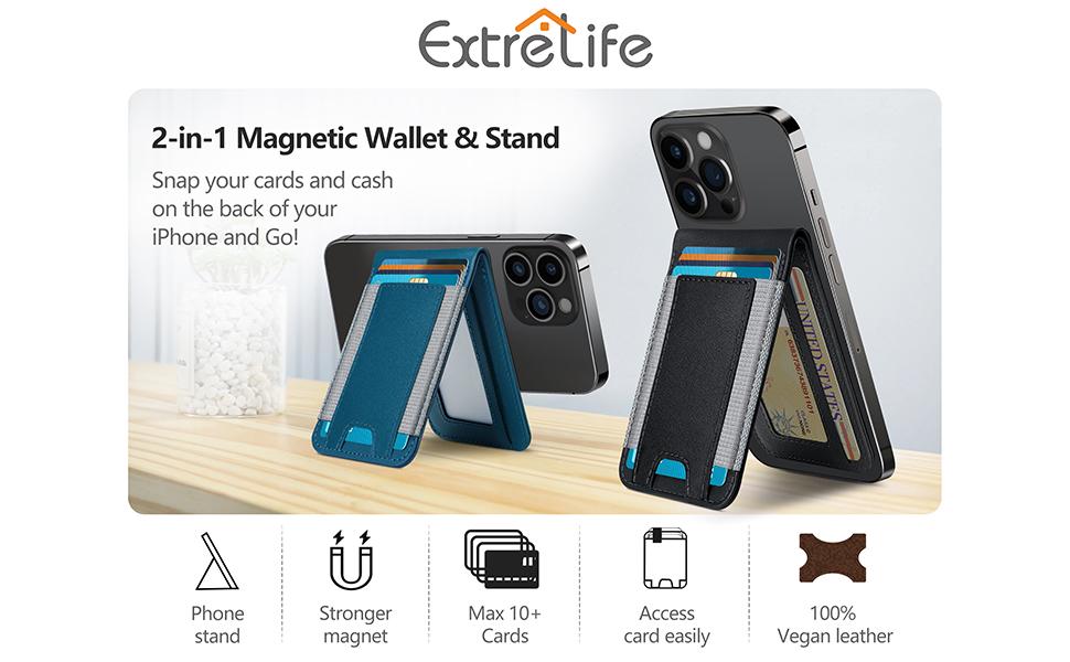 Magsafe Wallet, Up-grade with iPhone Wallet and Adjustable Stand, Open ID Window,  9 Cards Holder, Vegan Leather, Black TikTokShopBacktoSchool Protection Smartphone Cellular Metallic Cellphone Screen Durability  Spring