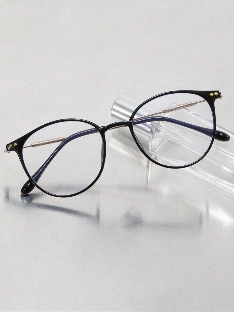 Women's Round Metal Frame Anti-Blue Light Glasses, Cute Style Daily Wear Eyewear, Suitable for Commuting, All Seasons Use