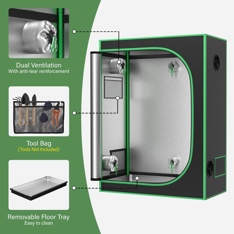 ZENY 4x2x5FT 600D Mylar Hydroponic Grow Tent W/ Observation Window & Floor Tray & Took Bag Milk Week Plants Seeds Outdoor