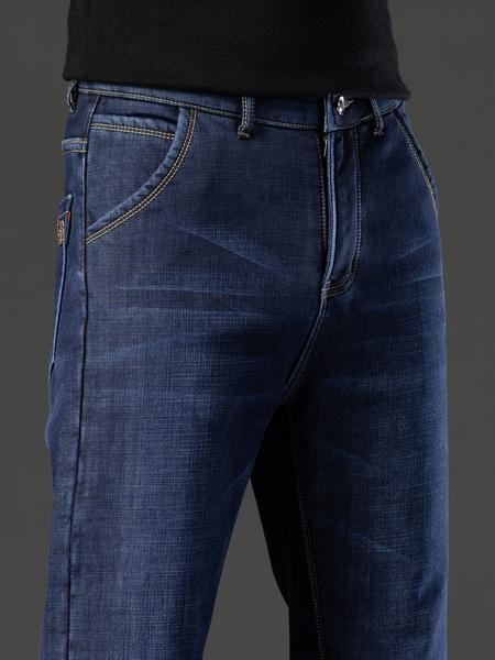 Men's Fleece Lined Denim Jeans, Loose Straight Leg Long Pants, Cotton Elastic Warm Winter Wear, Casual Fashion for Fall & Winter