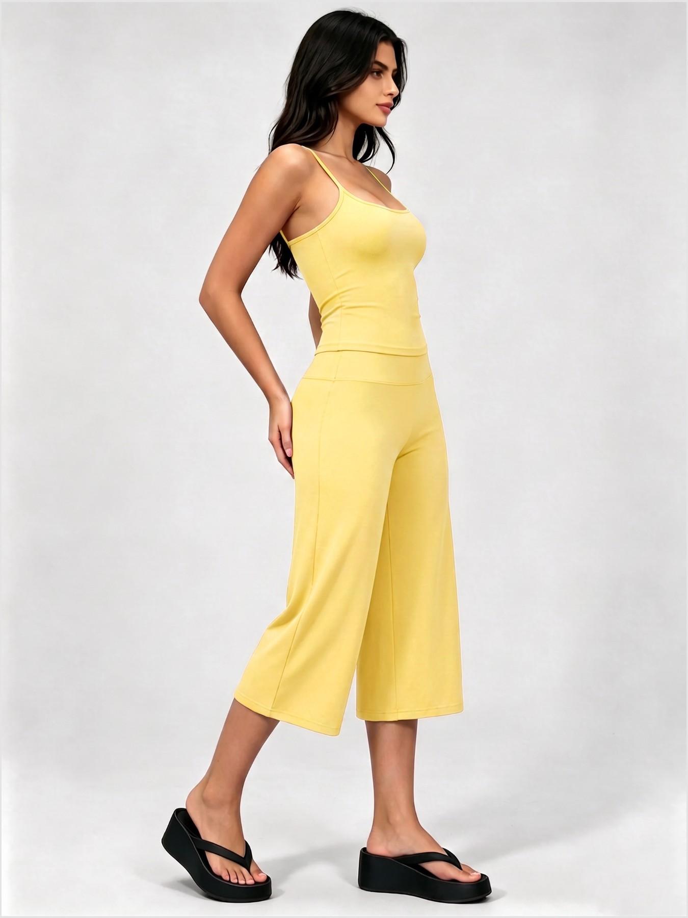 Adjustable Strap Top and High-Waist Wide-Leg Pants Set, Athleisure Summer Fitness Outfit, Soft Stretch Fabric, Sporty Style, Quick Dry, Suitable for Spring Summer Fall