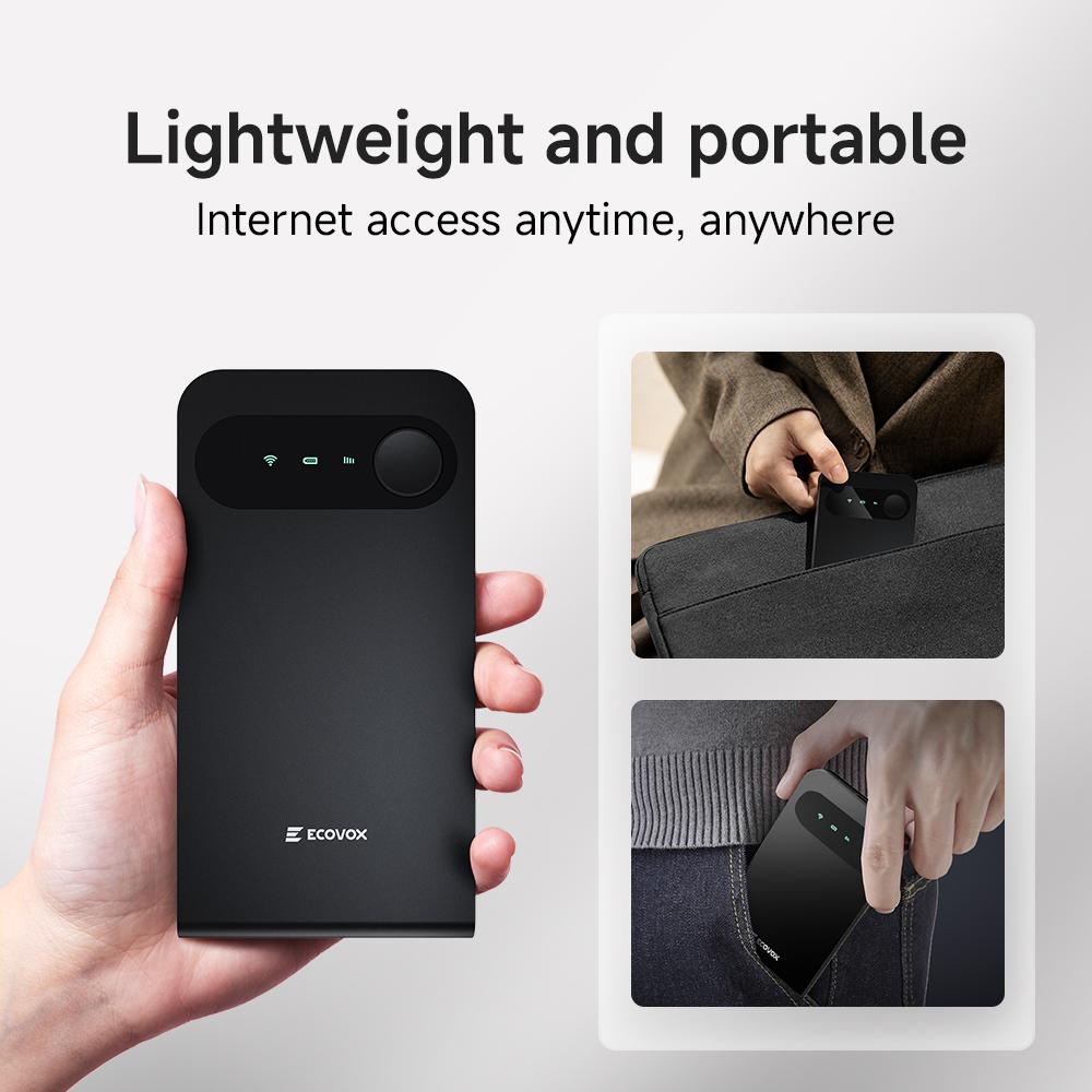ECOVOX Wireless WiFi Hotspot, 4G LTE Pay-as-You-Go Portable Internet Device, No SIM Card/Contract, Auto Network Switching, 1-Port Single-Band, 9 Connectable Devices, Free 1GB Local Data for Campers, Outdoor Use