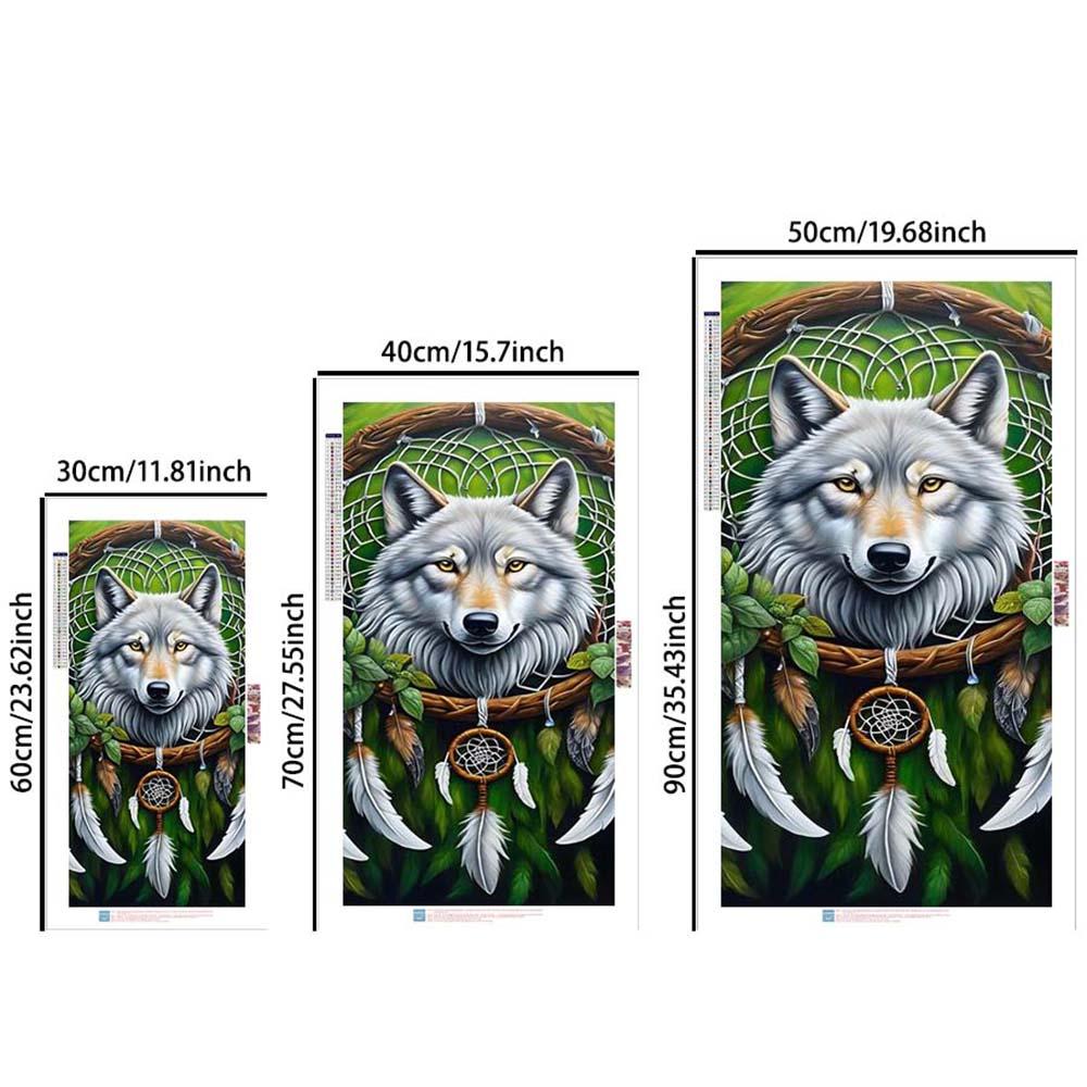 5D Diamond Painting Kit Full Round Drill Wolf, Dreamcatcher, Feather DIY Mosaic Wall Art, Beginner Craft Set (with Tools), Home Wall Decoration Gift, Diamond Art Kit