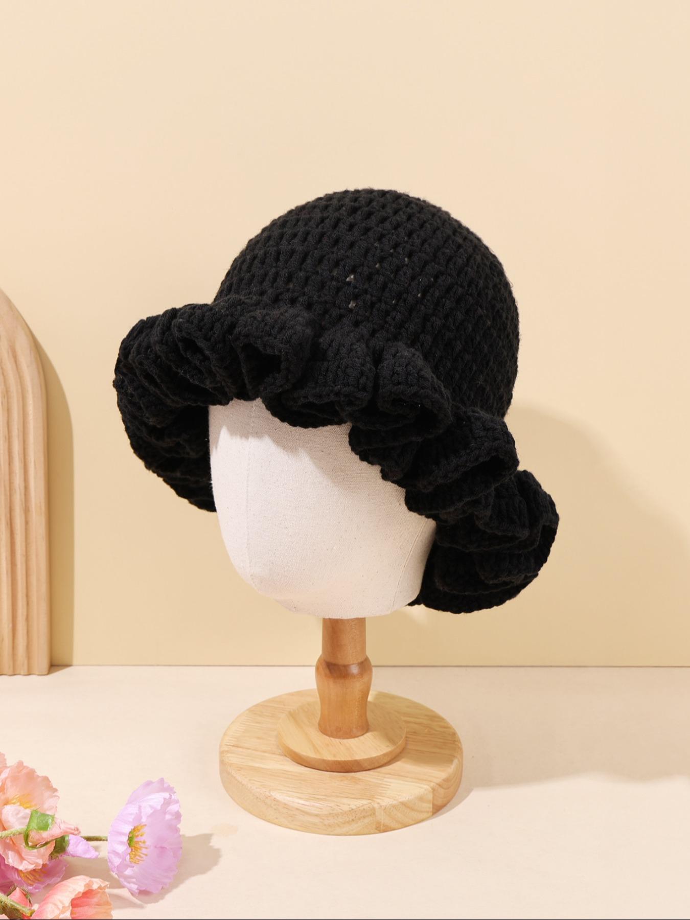 Women's Solid Color Ruffle Knitted Hat, 13 Colors Available, Compact & Exquisite Design, Perfect for Vacations & Gifts