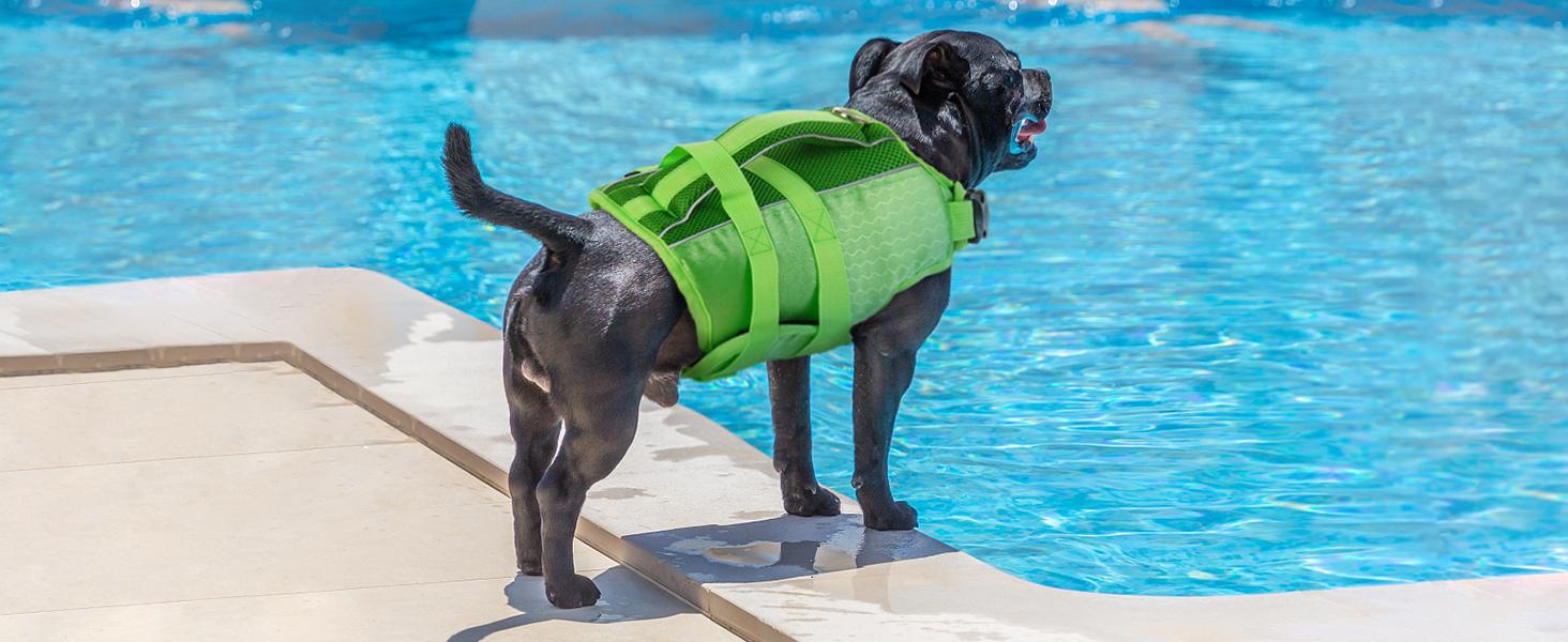 Kuoser Dog Life Jacket High Buoyancy, Reflective Dog Life Vest for Swimming Boating, Adjustable Small Medium Large Dog lifejacket, Lightweight Dog Life Preserver Rescue Handle Spring Summer Pool
