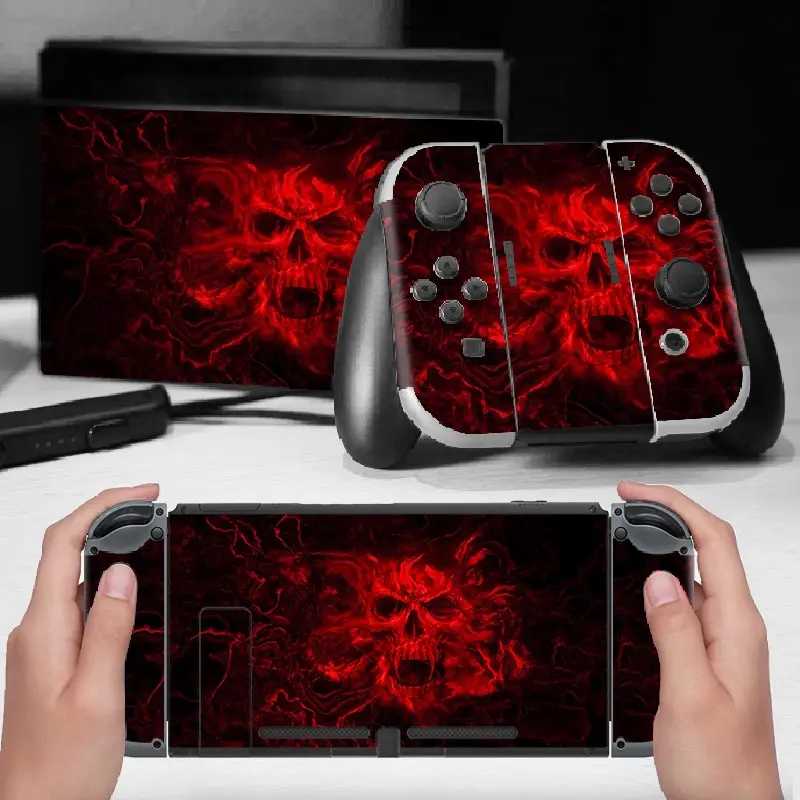 Flame Skull Switch Stickers, Removable PVC Decals, Full Protection Film for Nintendo Switch Console and Controller, No Residue, Game Console Accessories