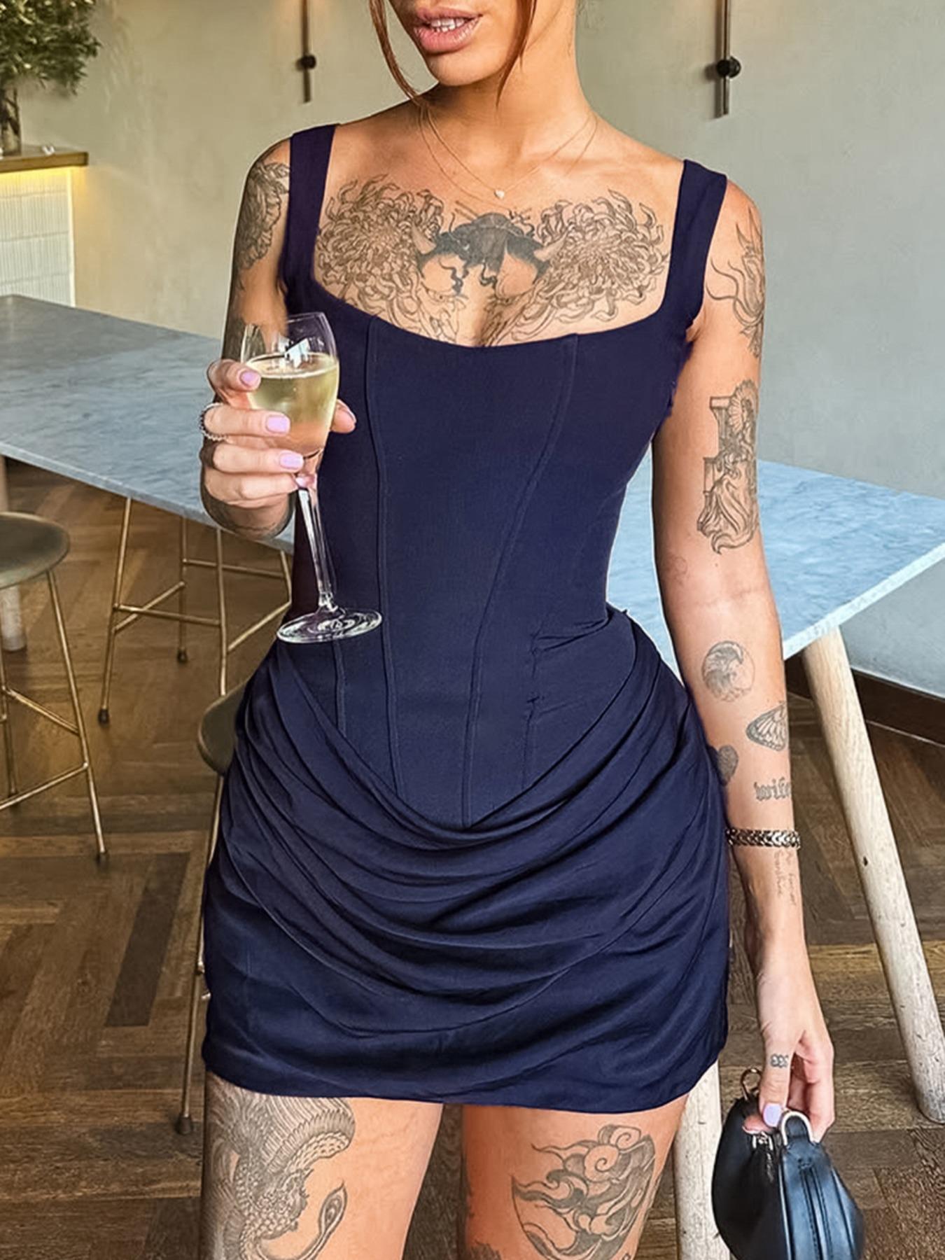 Sexy Bodycon Ruched Drawstring Mini Corset Dress for Women, Night Out Club Wear Formal Party Dress