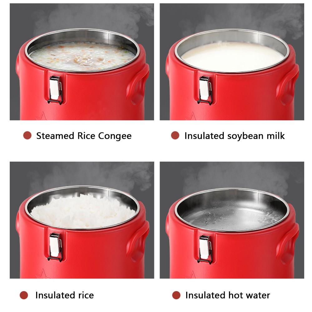 Multi-Functional Insulated Bucket, Lock-Closure Seal, Stainless Steel Inner Tank, Large Capacity Rice Porridge Soup Soybean Milk Container