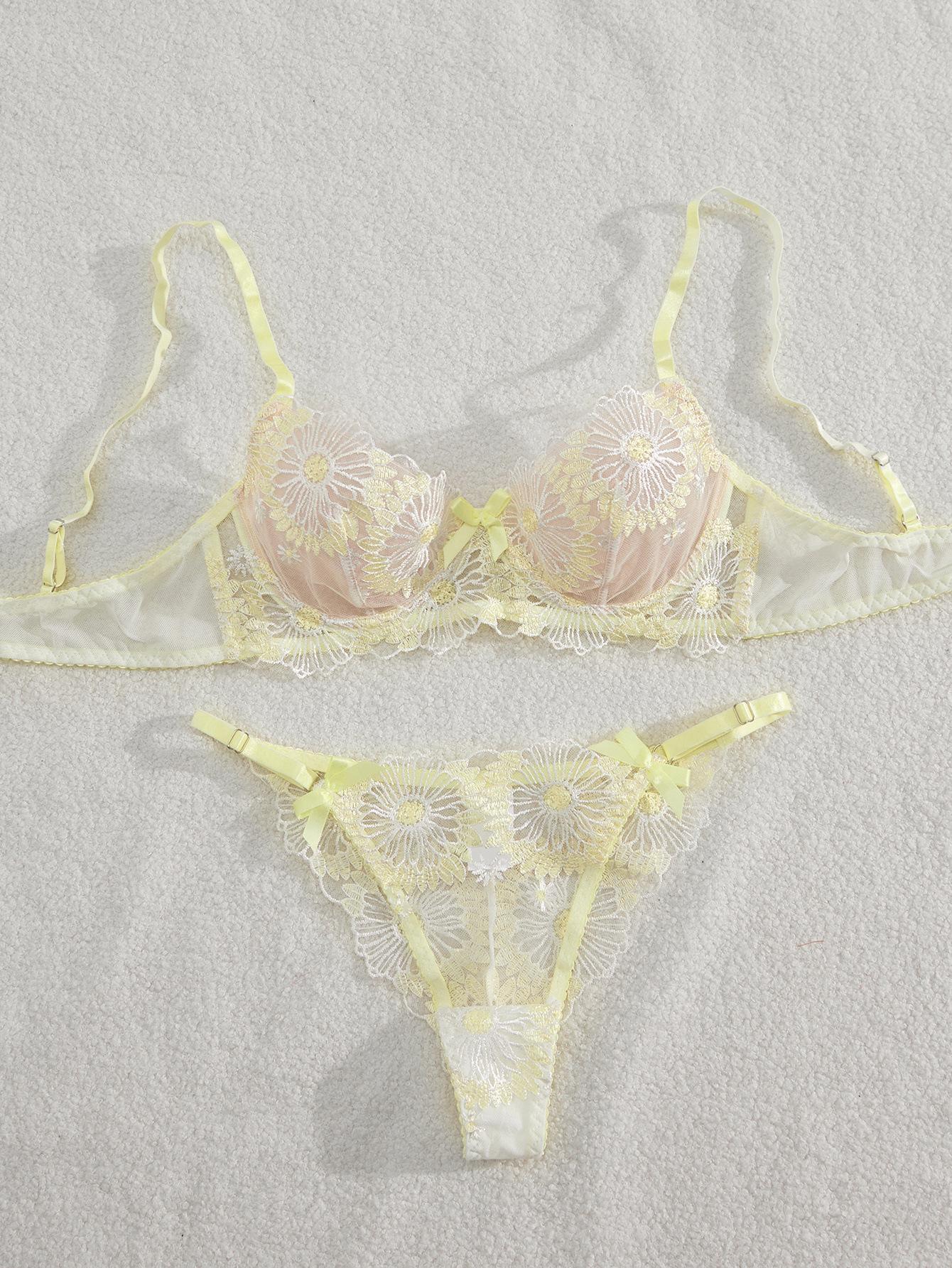 Floral Mesh Embroidery Sweet and Cute See-Through Temptation Outfit for Women