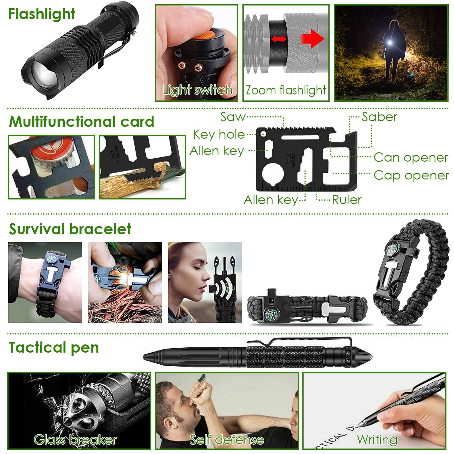 47Pcs Emergency Survival Kit Survival EDC Gear Equipment Tool First Aid Supplies Kit Tools with Pouch for Hiking Hunting Disaster Camping Adventure,summervibes summerwins