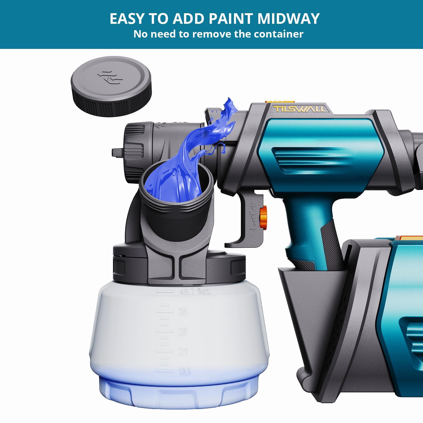 Tilswall Shark 800 HVLP Electric Paint Sprayer, 800W Powerful Spray Gun with 1300ml Large Container, 4 Brass Nozzles & 3 Spray Patterns, Ideal for Home, Furniture, Cabinets, Fence & Wall Painting, Perfect Mother's Day Gift