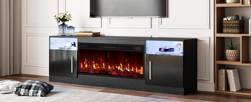 【2 Packages Shipping】PUKAMI Fireplace tv Stand with 36 inch Fireplace Up to 80" TVs,LED Light Entertainment Center and Storage, 70" Modern Wood Media TV Console with Highlight Cabinet for Living Room