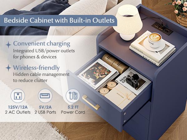 FOTOSOK Nightstands Set of 2 Black Nightstand with Charging Station, 3 Drawer Nightstand with Gold Handles, Side Table for Home Office FOTOSOK Nightstands Set of 2 Black Nightstand with Charging Station, 3 Drawer Nightstand with Gold Handles, Side Table for Home Office