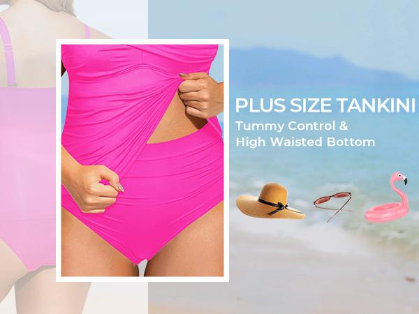 Aqua Eve Women Two Piece Plus Size Tankini Strapless Bathing Suits Bandeau Swimsuits with High Waisted Bottom