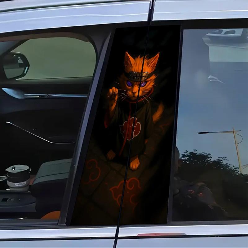 2Pcs Naruto Theme Car Sticker, Sticker For Cars, Durable Vinyl Sticker, Suitable for B-pillar, Semi-matte Surface, Self-Adhesive, Compatible Metal Surface, Rectangle Shape, Car Decor