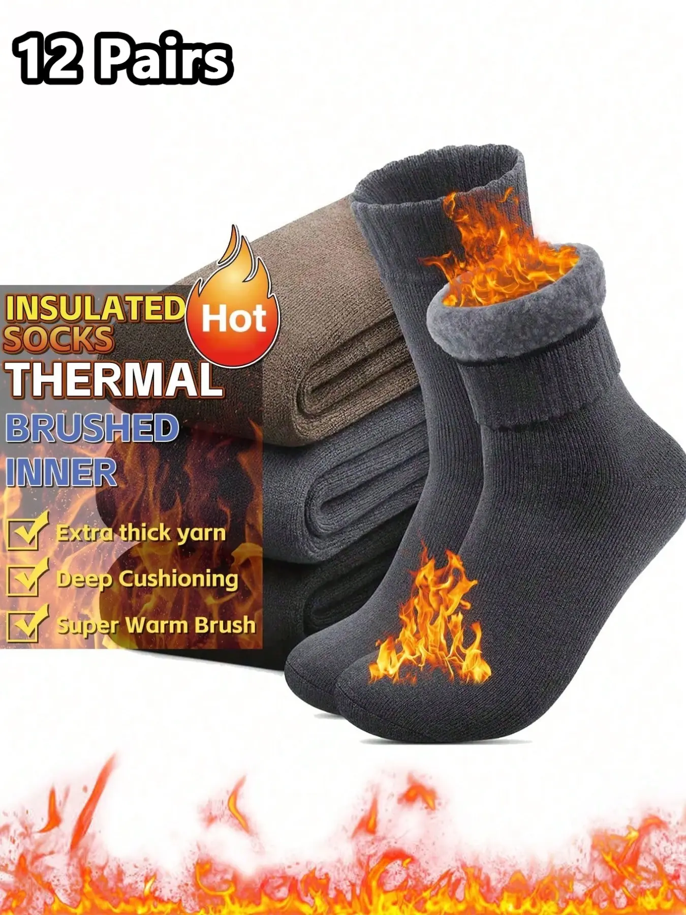 Men's Fuzzy Socks for Winter, Thick and Soft Comfortable Hiking Socks, Long Socks for Cold Weather, 3/6/12 Pairs Pack