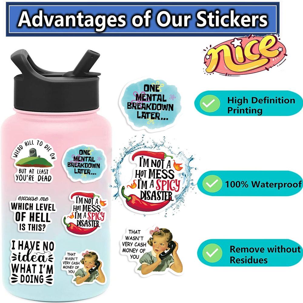 50pcs Sarcastic Meme Stickers for Adults, Funny Snarky & Humorous Quotes, Waterproof Decorative Stickers for Laptops, Phones, Windows