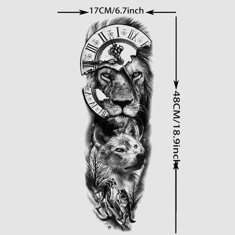 6 Sheets Lion Animal Temporary Tattoo Stickers, Large Full Arm Fake Tattoos for Men Women Adults, Long-Lasting Body Art Makeup