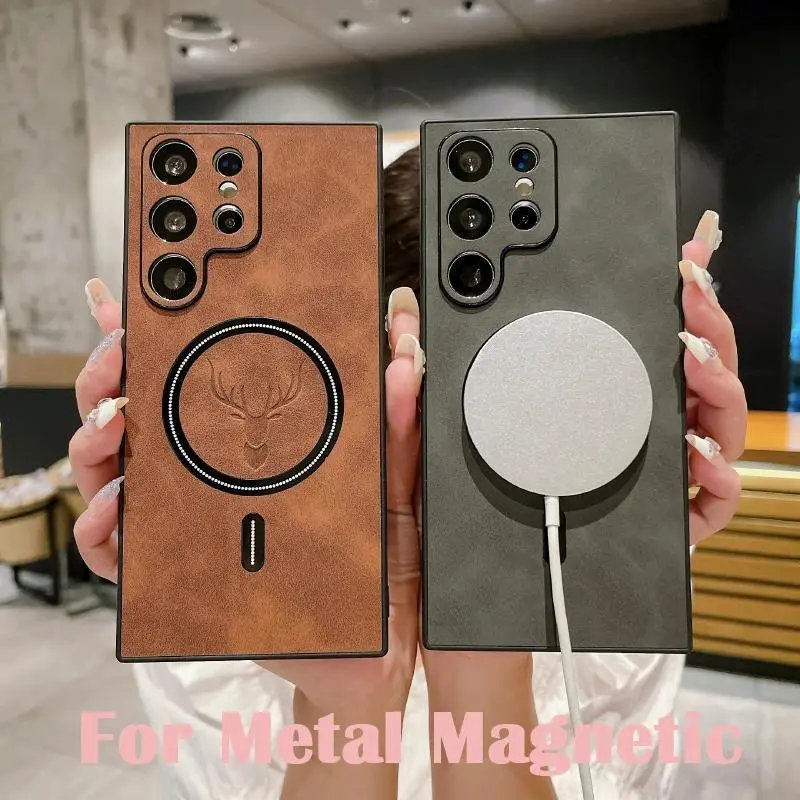Leather For Magsafe Magnetic Wireless Charging Phone Case For Samsung S26 Ultra S24 S23 S21 S22 S25 Note 20 Ultra Plus FE