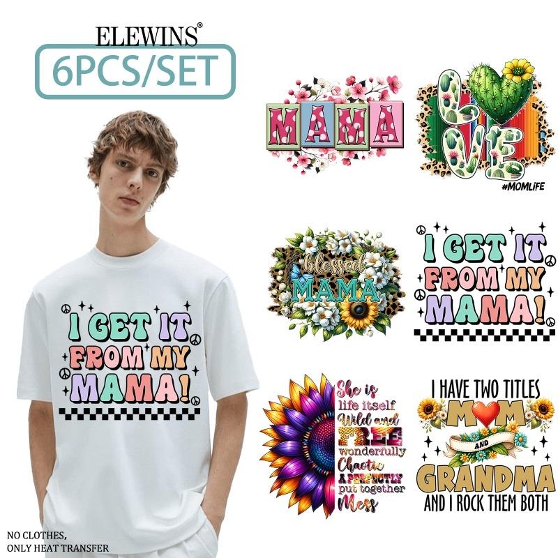 6 Pieces Mother's Day Plant Hot Stamping DTF Transfer Transparent Washable Transfer Paper for T - shirts Hoodies Jeans Backpacks Pillows Suitable for Men Women Machine Washable