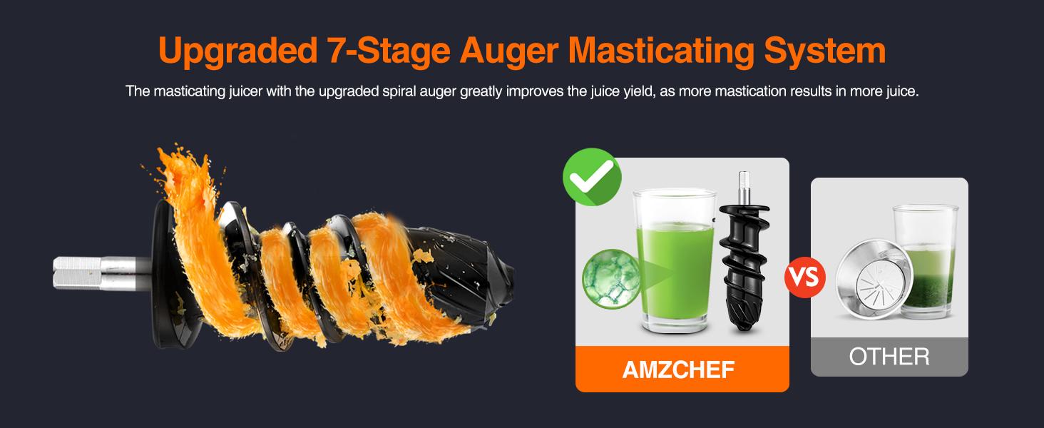Juicer Machines,AMZCHEF Slow Masticating Juicer, Juicer with Two Speed Modes, Travel bottles(500ML),LED display, Easy to Clean Brush & Quiet Motor for Vegetables&Fruits