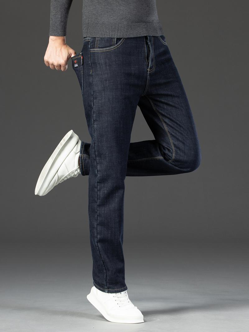 Men's Denim Jeans, Street Style Straight Leg Pants, Button Fly Closure, Slim Fit Design