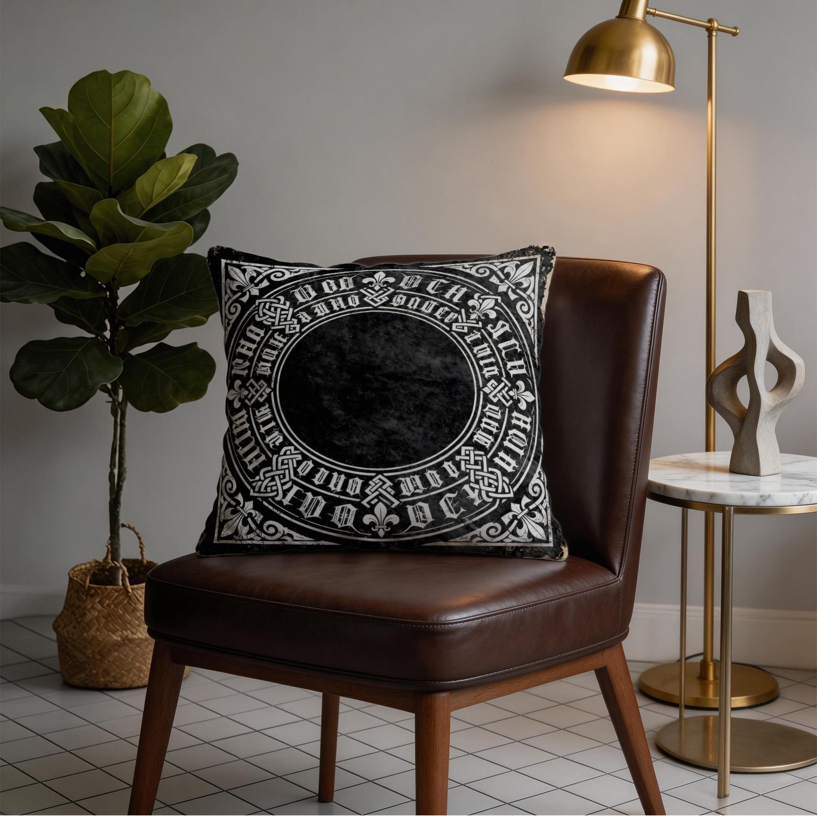 1 Pack Gothic Vintage Print Throw Pillow, Celtic Knot & Fleur-de-lis Decorative Accent Cushion, HD Digital Print Zippered Pillow Cover, Non-Fade Washable, 18×18 Inch Home Decor Pillow for Sofa, Bed, Chair