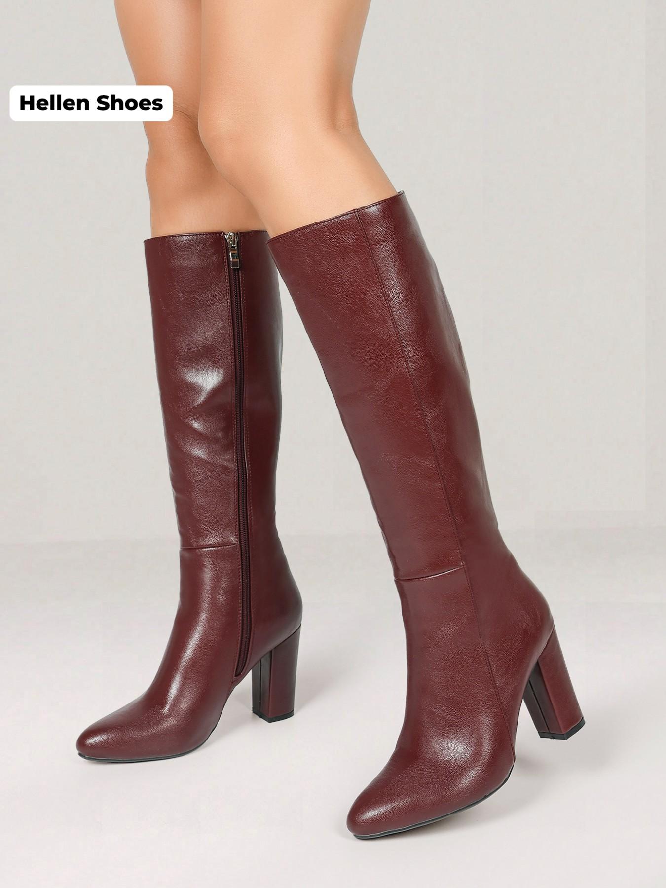 Women's Solid Color Knee High Heel, Elegant Pointed Toe for Fall & Winter, Pointy Toe Boots, Women's Shoes