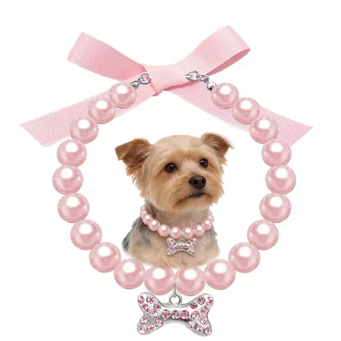 Dog Cat Collar Necklace with Rhinestone Bone, Fancy Cat Wedding Collar Jewelry, Cute Girls' Pet Accessory for Cats, Puppies & Chihuahua Accessories