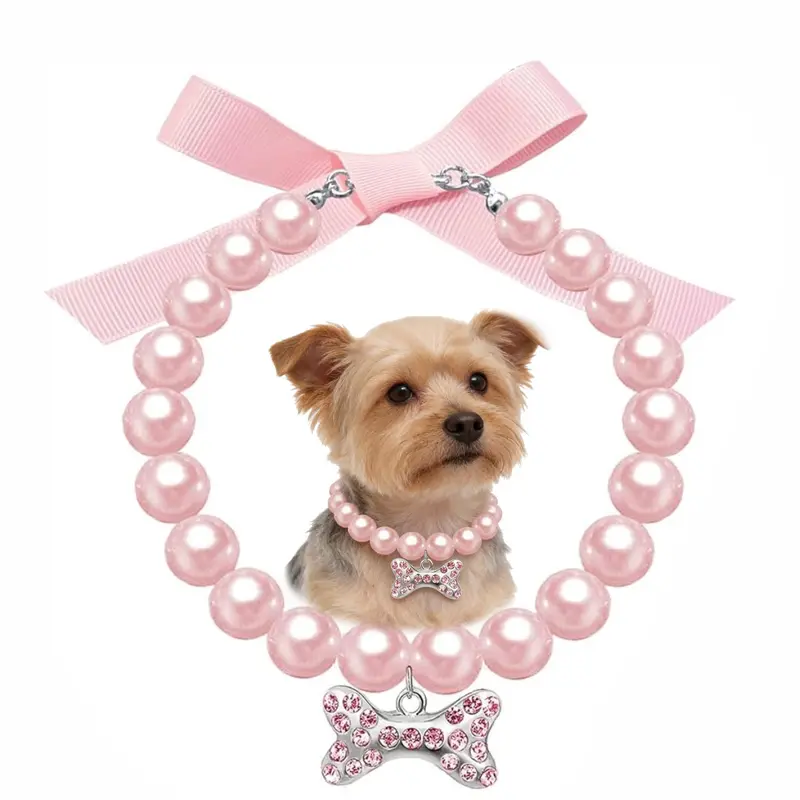 Dog Cat Collar Necklace with Rhinestone Bone, Fancy Cat Wedding Collar Jewelry, Cute Girls' Pet Accessory for Cats, Puppies & Chihuahua Accessories