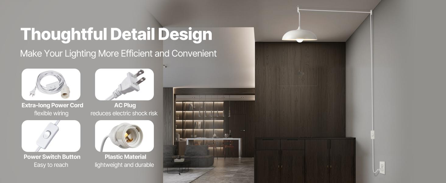 VEVOR Plug in Hanging Light Cord Kit, 16ft Lantern Extension Cords, 2 Pack E26 Light Socket Lamp Cord Replacement, Secure Sturdy, Easy to Install, Pendant Lamp Kit On/Off Switch Socket Rings