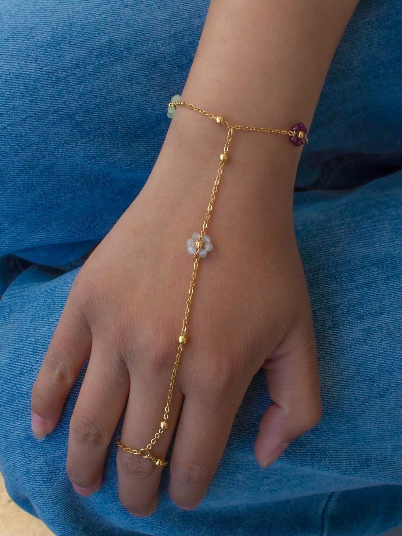 Fashion Colorful Beaded Flower Pearl Ocean Metal Oil Shell Pendant Women's Bracelet, Stylish Jewelry Accessory