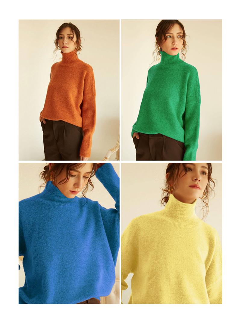 Autumn Winter Women's Sweater, High Neck Loose Casual French Style Knitwear, Elegant Simple Solid Color Pullover, Long Sleeve Knit Top