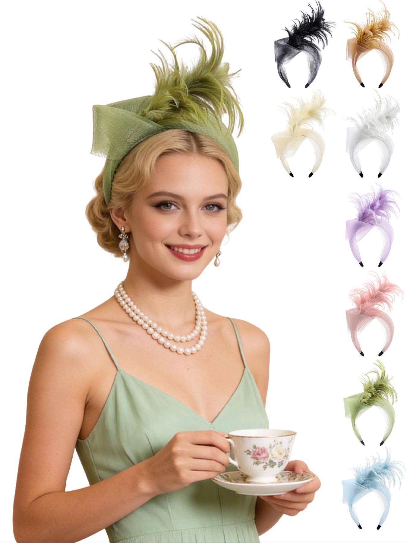 Feather Fascinators Headband Women's Tea Party Hat for Kentucky Derby, Cocktail, Wedding, Fancy Dress Party for Evening Wear and Special Occasion Vintage Looks Brooch Sweet and Cute Women's Hair Accessories ﻿