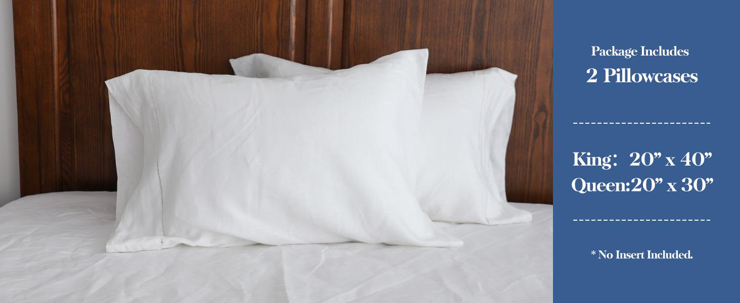 Simple&Opulence 100% Linen Pillowcase with Hand Drawing Hemstitch Pillow Cover Set of 2 Soft and Durable