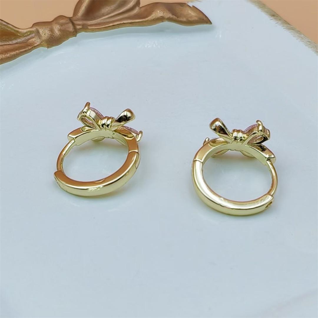 14K Gold Plated Copper Bow Stud Earrings With Zircon Elegant Versatile Jewelry For Women Daily Wear