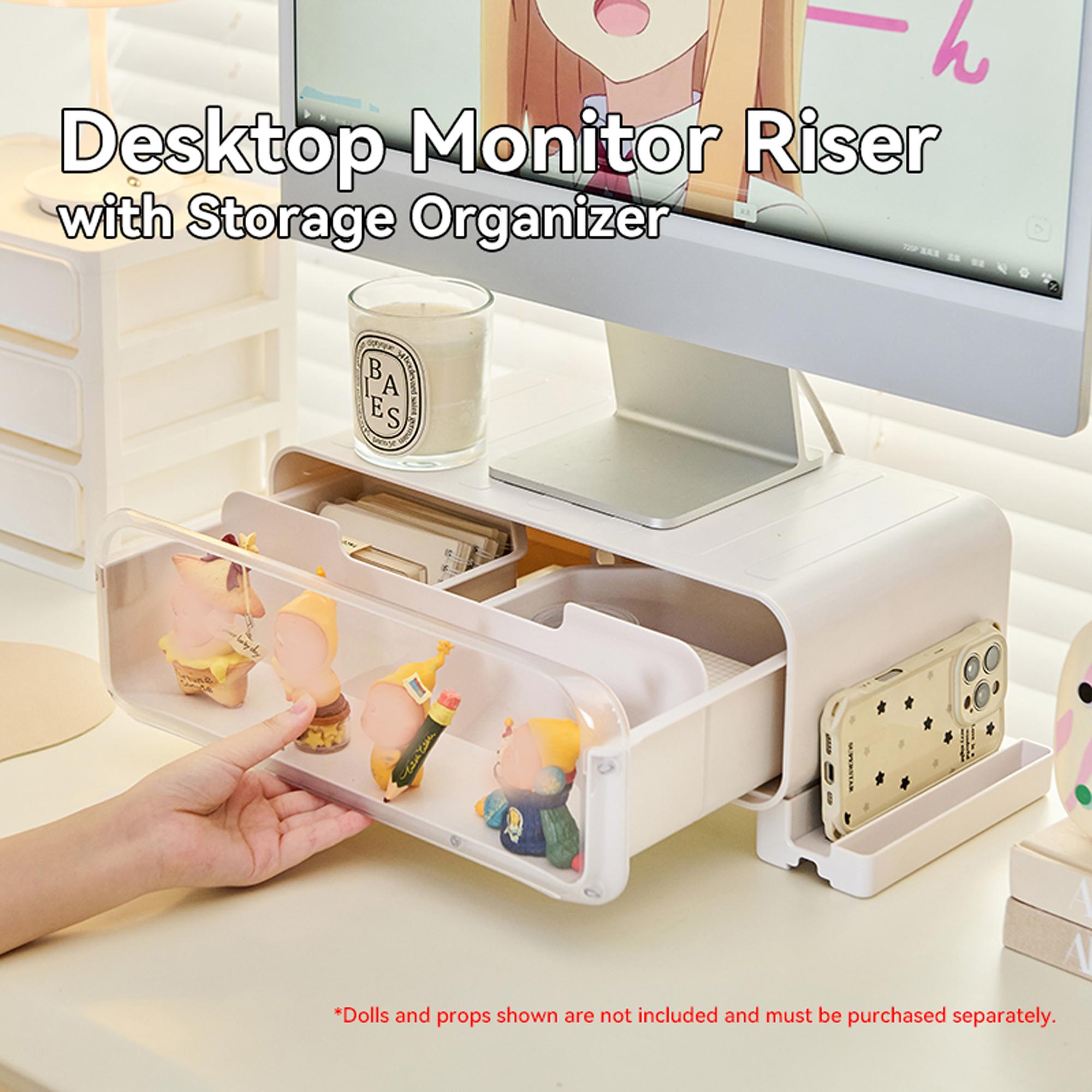 Desktop Monitor Riser with Transparent Showcase Drawer - Display Storage Organizer for Figures, Cosmetics, Office Supplies, Desk Decor & Desk Tidy