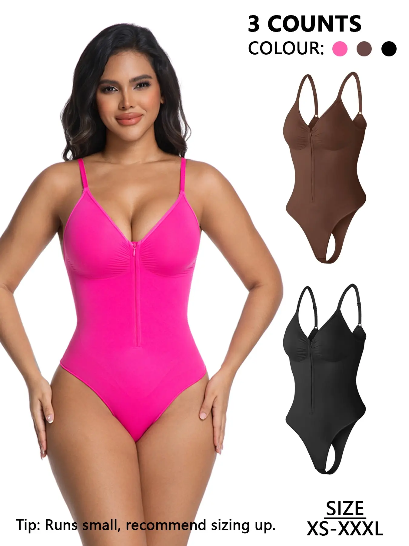 Women's Seamless Compression Elastic Fashion Shapewear Bodysuit with Front Zipper, Body Shapewear Faja, Fajas Tummy Control, V-Neck Thong Design, Tummy Control & Push-Up, High-Waist Shaping, Comfortable Fit