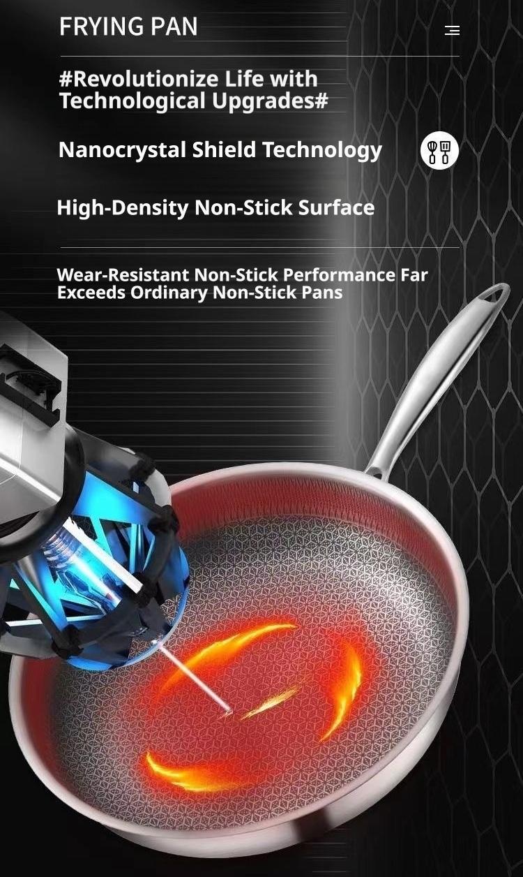Full Honeycomb Mesh Stainless Steel Non-Stick Frying Pan Multi-Use Integrated Skillet Nonstick Coating Pan Durable Induction Cookware Wholesale Direct Factory Supply For Home Kitchen Cooking Steak Egg Pancake