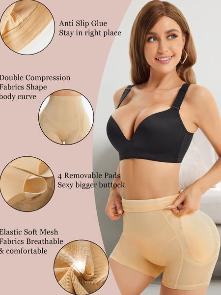 Women's Solid High Waist Seamless Removable Pad Shapewear Shorts, High Stretch Tummy Control Shapewear Clothing, Ladies Shapewear Bottoms for All Seasons